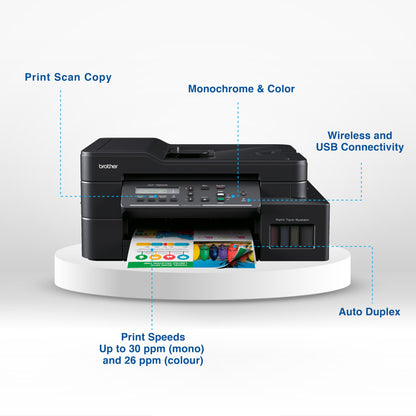 Brother Ink Tank DCP-T820DW WIFI Auto Duplex Color Multifunction Printer (Print Scan Copy), ADF, LCD, LAN, Print Up to 7.5K Pages Black & 5K in Color Each for (CMY), Extra Black Ink, Free Installation