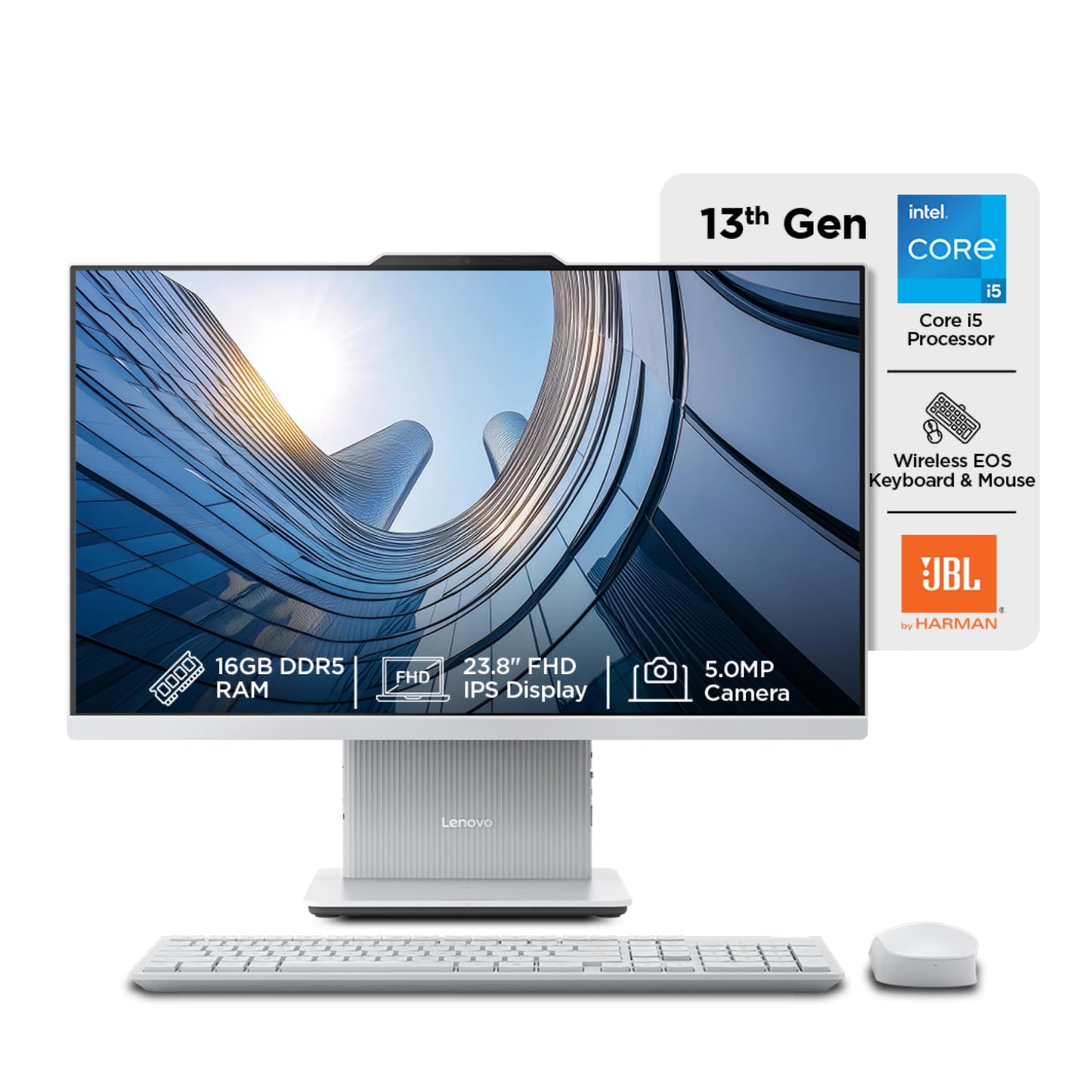 Lenovo IdeaCentre AIO Intel i5-13420H 23.8" FHD 3-Side Edgeless All-in-One Desktop (16GB/512GB SSD/Win11/Office 21/3Wx2 Woofer/Alexa/5.0MP + IR Camera/Wireless Keyboard & Mouse), F0HN003WIN