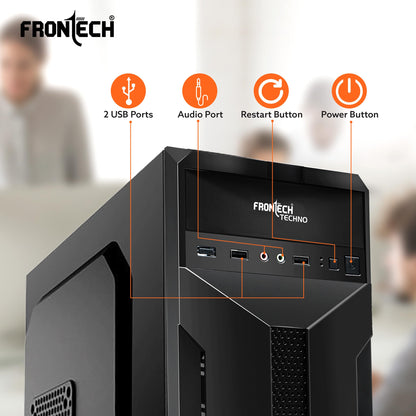 FRONTECH FLINT Silver Series Cabinet/Computer Case with HD Audio | ATX/Mini ATX Compatible | 2 Front USB - 2.0 | Ideal for Home/Office/Gaming (FT-4277, Black)