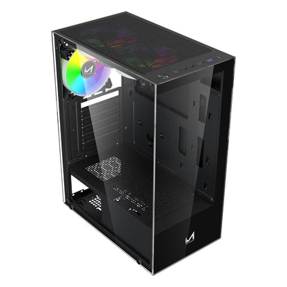 ICE Master Thunder Mid-Tower Computer Case/Gaming Cabinet – Black | Support ATX, M-ATX, ITX | Pre-Installed 2 Top & 1 Rear Rainbow Fans