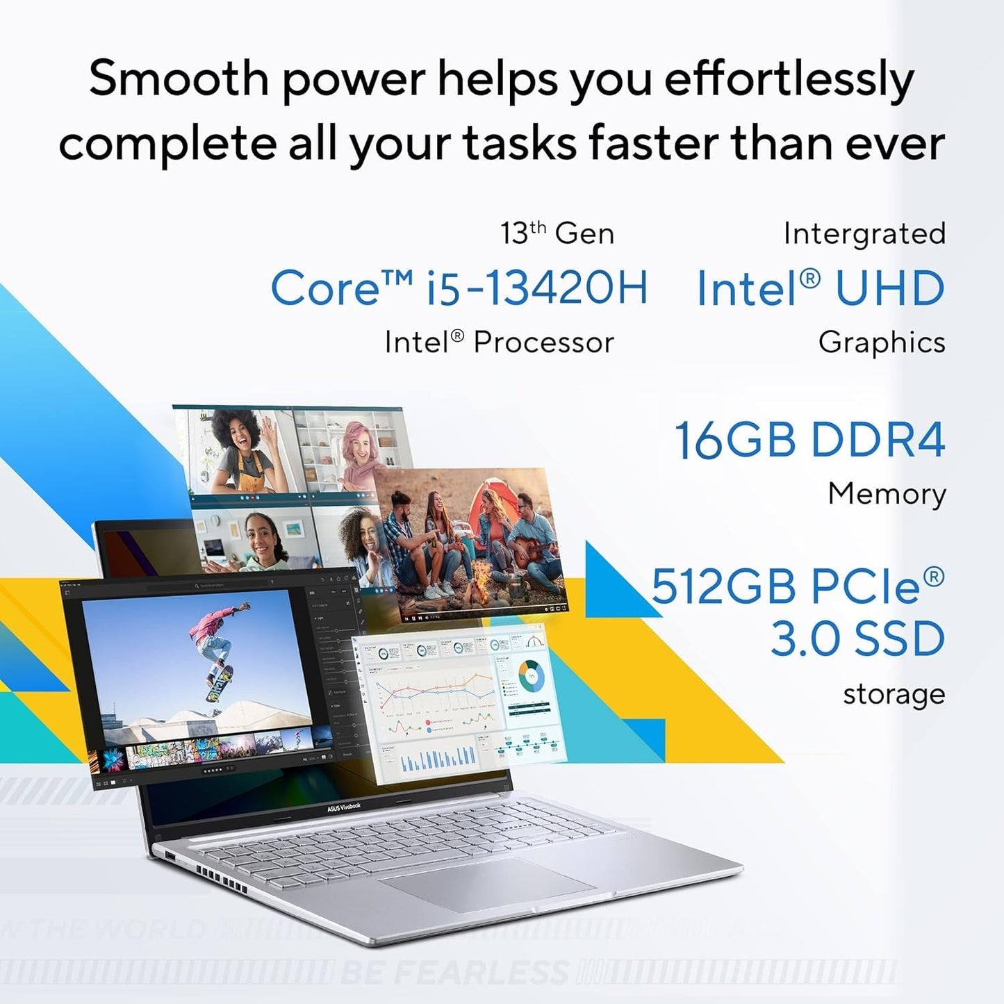 ASUS Vivobook 16, Intel Core i5-13420H Processor,(16GB RAM/512GB SSD/16 FHD+ (1920 x 1200)/Win 11/M365 Basic (1Year)