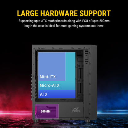 Ant Esports Elite 1100 Mid-Tower Computer Case/Gaming Cabinet - Black | Support ATX, M-ATX, ITX | Pre- Installed 3 x 120mm Front and 1 x 120mm Rear Rainbow Fans