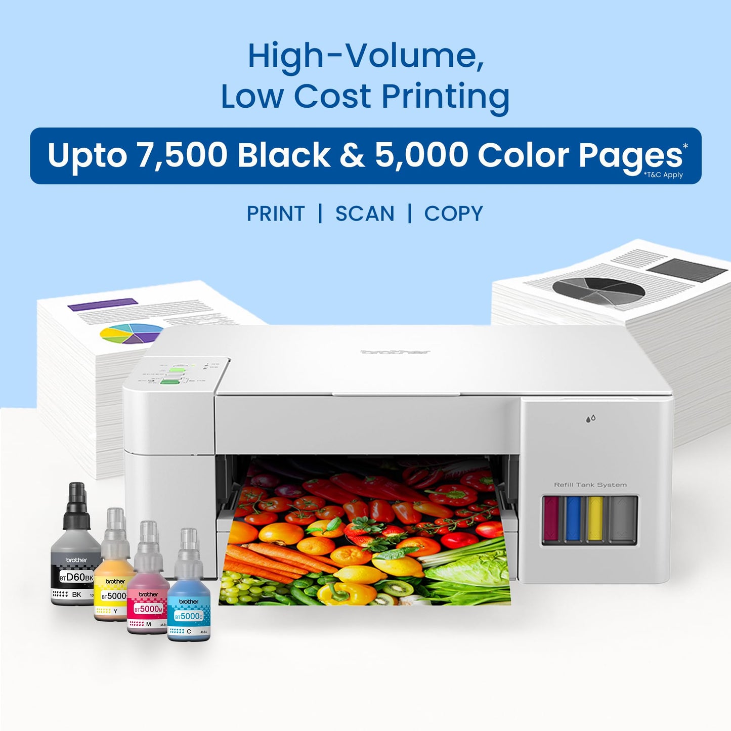 Brother Ink Tank DCP-T426W Multifunction (Print Scan Copy) Color Printer Best for Home, 150 Sheet Paper Tray, WiFi, Print Up to 7.5 K Pages in Black and 5 K in Color Each for (CMY), Free Installation