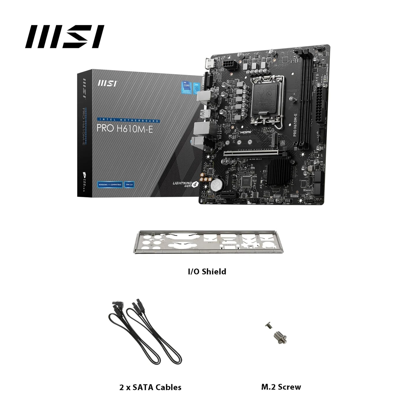 MSI PRO H610M-E Motherboard, Micro-ATX - Supports 14th/13th/12th Gen Intel Core Processors, LGA 1700 - DDR5 Memory Boost 5600MHz/MAX, PCIe 4.0 x16 Slot, M.2 Gen3 Slot
