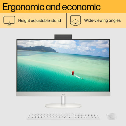HP All-in-One PC Ryzen 5 7520U 27-inch(68.6cm) FHD IPS Display, 16GB LPDDR5, 1TB SSD, AMD Radeon Graphics, Wireless Keyboard and mouse combo, FHD Camera, (Win 11, MSO, Shell White, 6.72Kg) 27-cr0445in