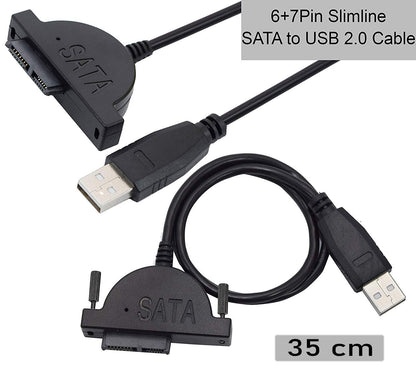 CARE CASE ® USB 2.0 to Mini Sata II 7+6 13Pin Adapter for Laptop CD/DVD ROM Slimline Drive Converter Cable (Black)
