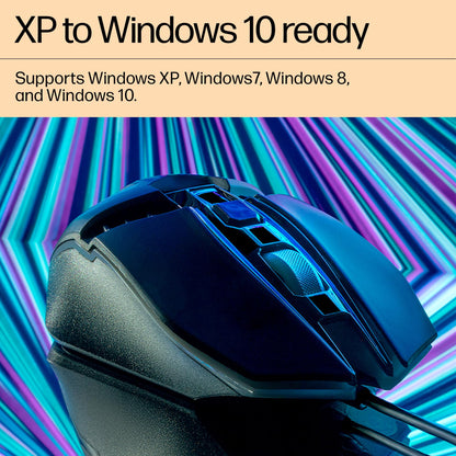 HP M270 Backlit USB Wired Gaming Mouse with 6 Buttons, 4-Speed Customizable 2400 DPI, Ergonomic Design, Breathing LED Lighting, Metal Scroll Wheel, Lightweighted / 3 Years Warranty (7ZZ87AA), Black