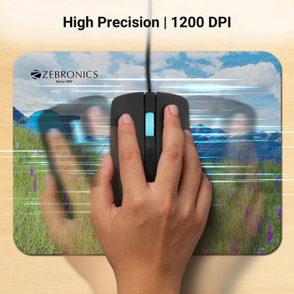 ZEBRONICS Juggle Wired Optical Mouse with 3 Buttons, High Precision, 1200 DPI, Works on Most Surfaces, USB Interface, 1m Cable Length
