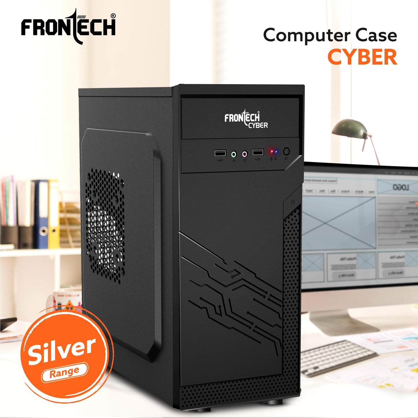 FRONTECH FLINT Silver Series Cabinet/Computer Case with HD Audio | ATX/Mini ATX Compatible | 2 Front USB - 2.0 | Ideal for Home/Office/Gaming (FT-4277, Black)