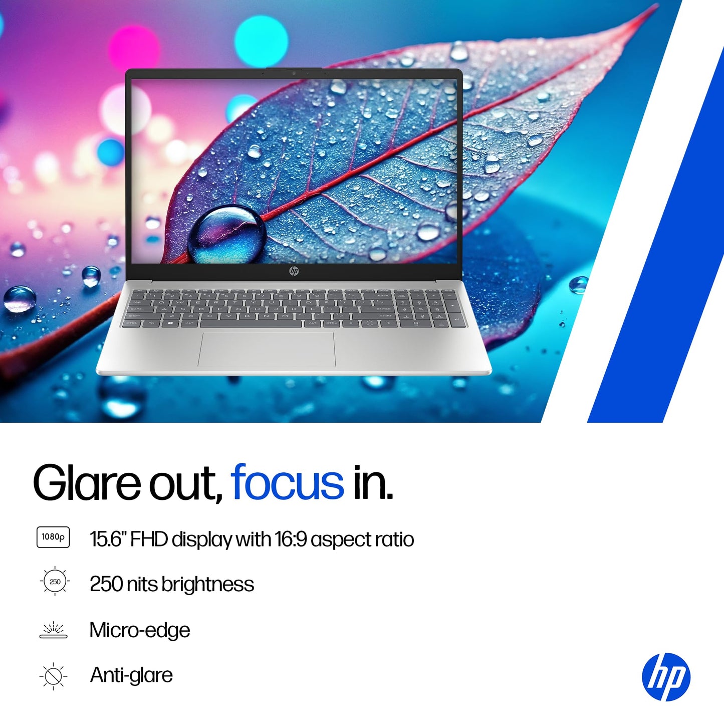 HP 15, 13th Gen Intel Core i5-1334U (16GB DDR4, 512GB SSD) Anti-Glare, Micro-Edge, 15.6''/39.6cm, FHD, Win 11, Office 24, Silver, 1.59kg, fd0467tu, Iris Xe Graphics, FHD Camera, Backlit KB Laptop