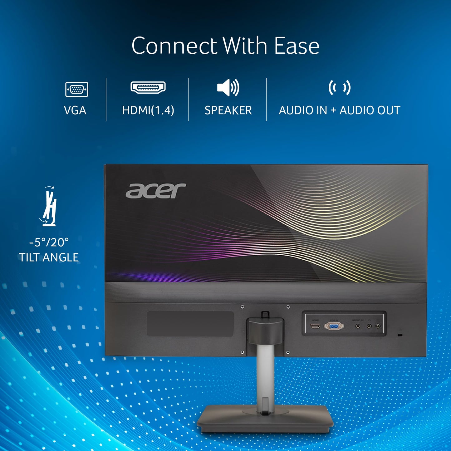 Acer RS242Y 23.8 Inch Full HD IPS Ultra-Thin (6.9mm) Backlit LED Monitor I Color Patterned Back Mood Light I Dual Glass Design, Sleek Metal Frame I 1 MS, 120Hz I 1xHDMI 1xVGA I Speakers I Eye Care