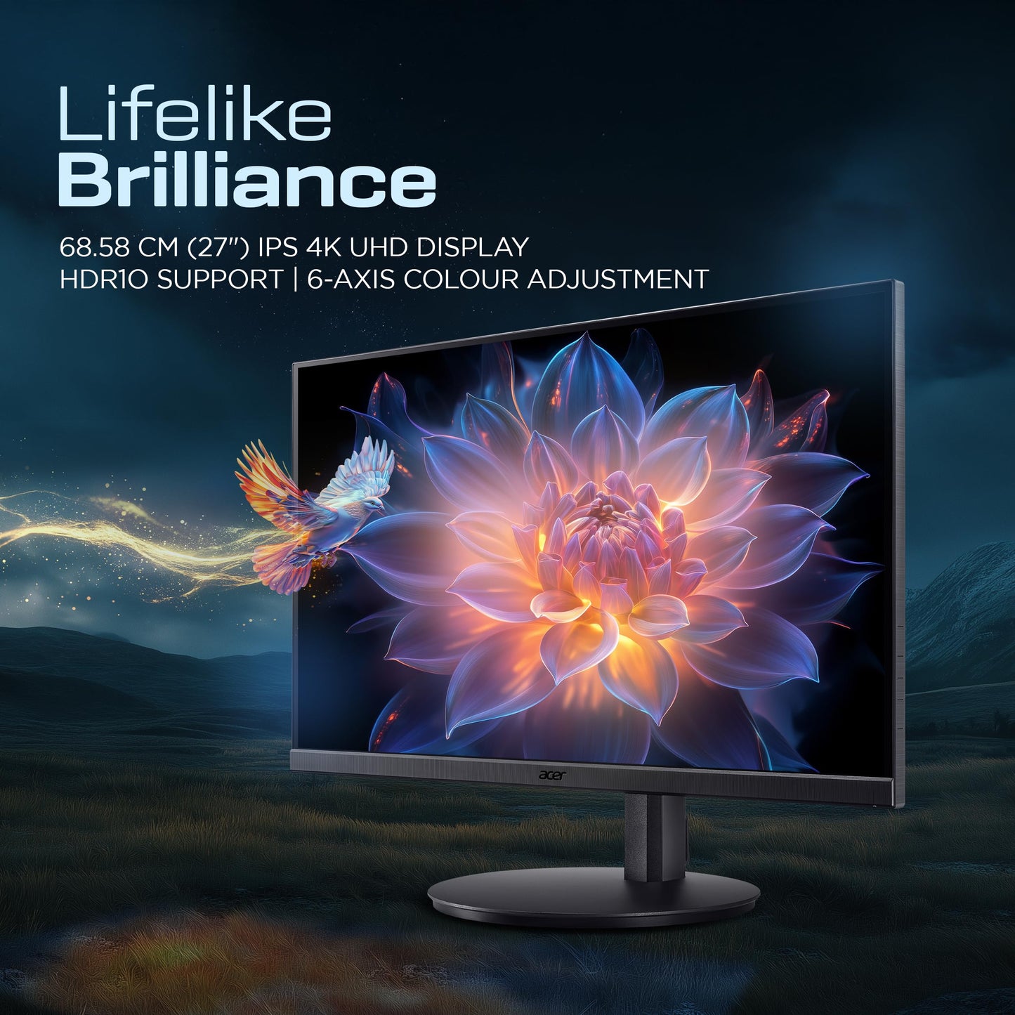 Acer CB272K 27 Inch UHD 4K 3840x2160 IPS Backlit LED Monitor I Type C 90W PD I HDR 10, Delta E<1, 350Nits, 99% sRGB I Height Adj, Tilt, Pivot I 1xHDMI, 1xDP, 1xType-C I Eye Safe Certified I Speakers