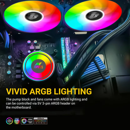 Ant Esports ICE-240 240mm Addressable RGB 2600RPM AIO I CPU Liquid Cooler - Black I Support Intel - LGA115X/1200/1700/1366/2011/2066 , AMD - FM1/FM2/AM2//AM2+/AM3/AM3+/AM4/AM5