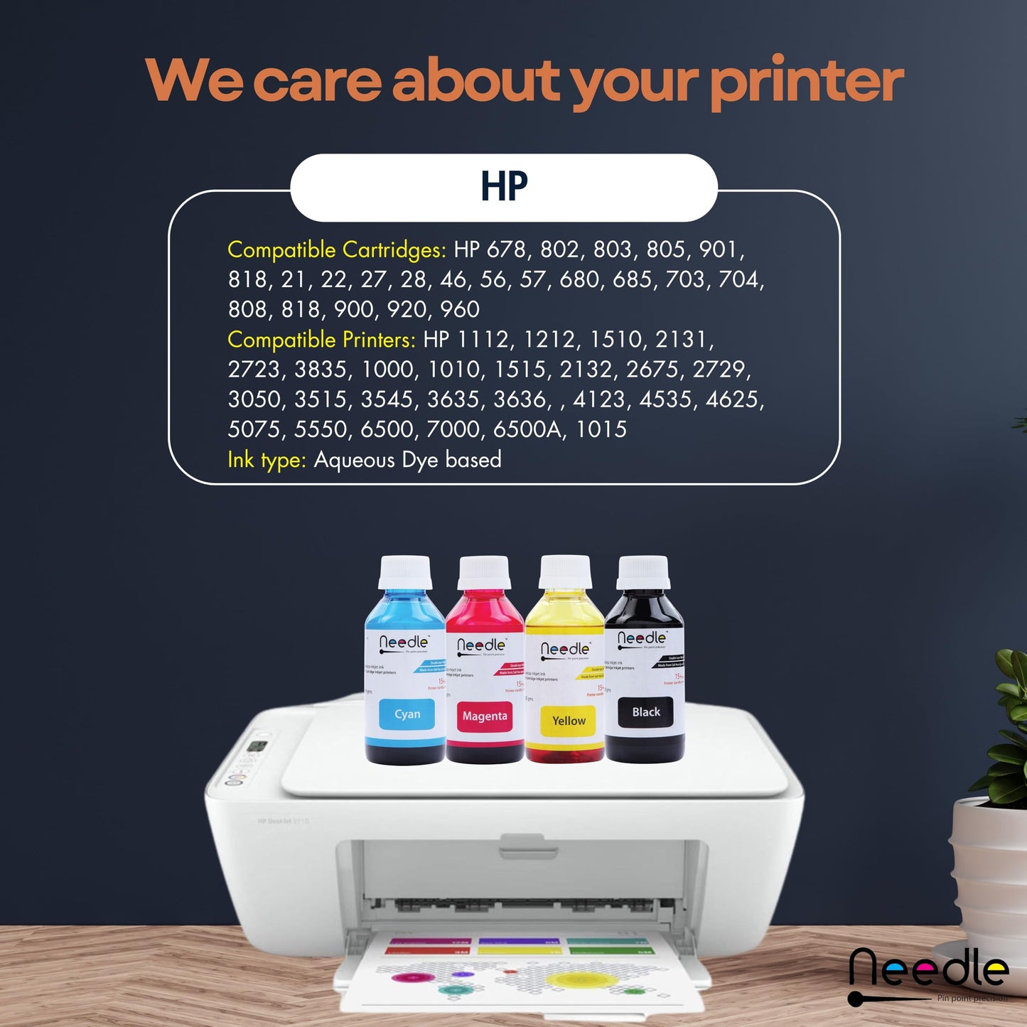 Needle 4x100gms (CMYK combo) Cartridge Inkjet Ink Refill Toolkit with Suction Tool Compatible with HP and Canon Cartridge Printers