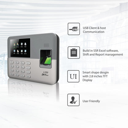ZKTeco LX50 Biometric Fingerprint Time Attendance Clock | Employee Check-in Recorder with Built-in SSR Excel Software | 500 Users Capacity | No Monthly Fees (Silver)