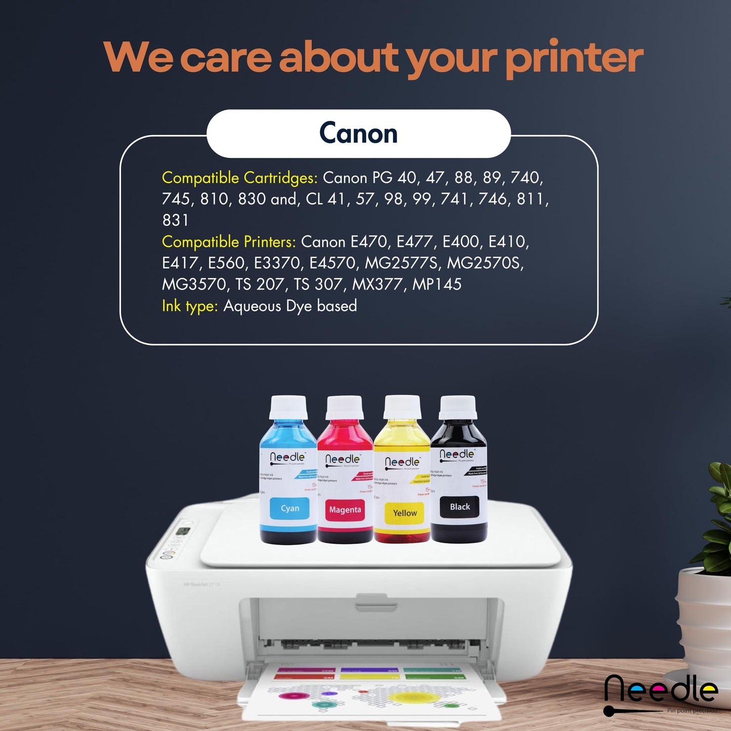 Needle 4x100gms (CMYK combo) Cartridge Inkjet Ink Refill Toolkit with Suction Tool Compatible with HP and Canon Cartridge Printers