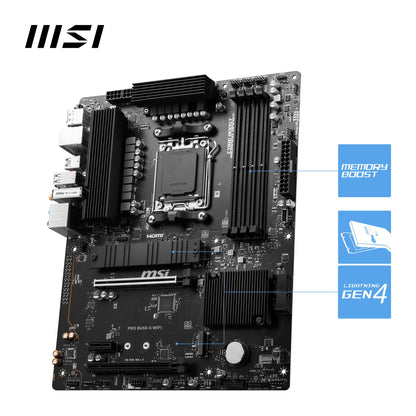 MSI PRO B650-S WiFi ProSeries Motherboard (AMD AM5, ATX, DDR5, PCIe 4.0, M.2, SATA 6Gb/s, USB 3.2 Gen 2, HDMI/DP, Wi-Fi 6E, AMD Ryzen 7000 Series Desktop Processors)