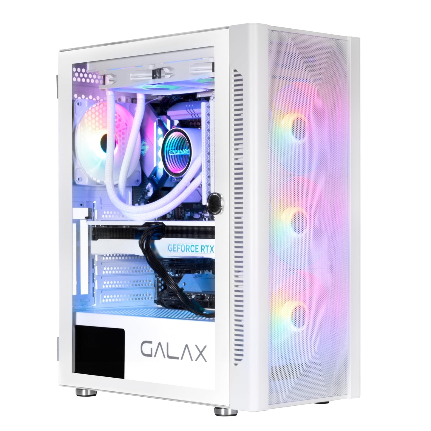 GALAX PC Case Revolution-06 (REV-06W) White Gaming Cabinet | Supports ATX, M-ATX, ITX | 4 RGB Cooling Fans | Hinged Magnetic Tempered Glass Door | Mesh Panel | Minimalist Design | Spacious Interior