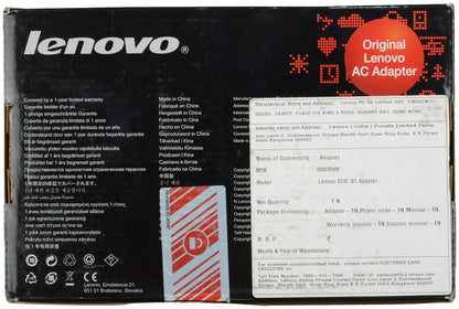 Lenovo 65W USB Slim Tip Rectangular pin Laptop Adapter/Charger with Power