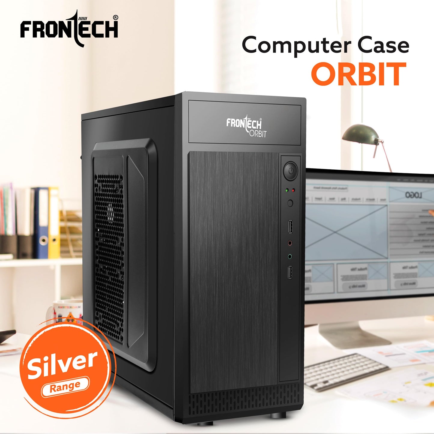 FRONTECH FLINT Silver Series Cabinet/Computer Case with HD Audio | ATX/Mini ATX Compatible | 2 Front USB - 2.0 | Ideal for Home/Office/Gaming (FT-4277, Black)