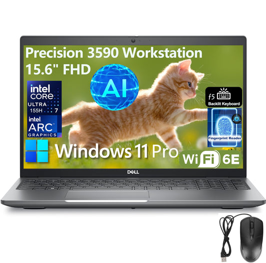Dell Precision 3590 Workstation Business AI Laptop, 15.6" FHD Computer, Intel 16-Core Ultra 7 155H (Beat i7-13705H), Intel Arc, 64GB DDR5 RAM, 2TB PCIe SSD, WiFi 6E