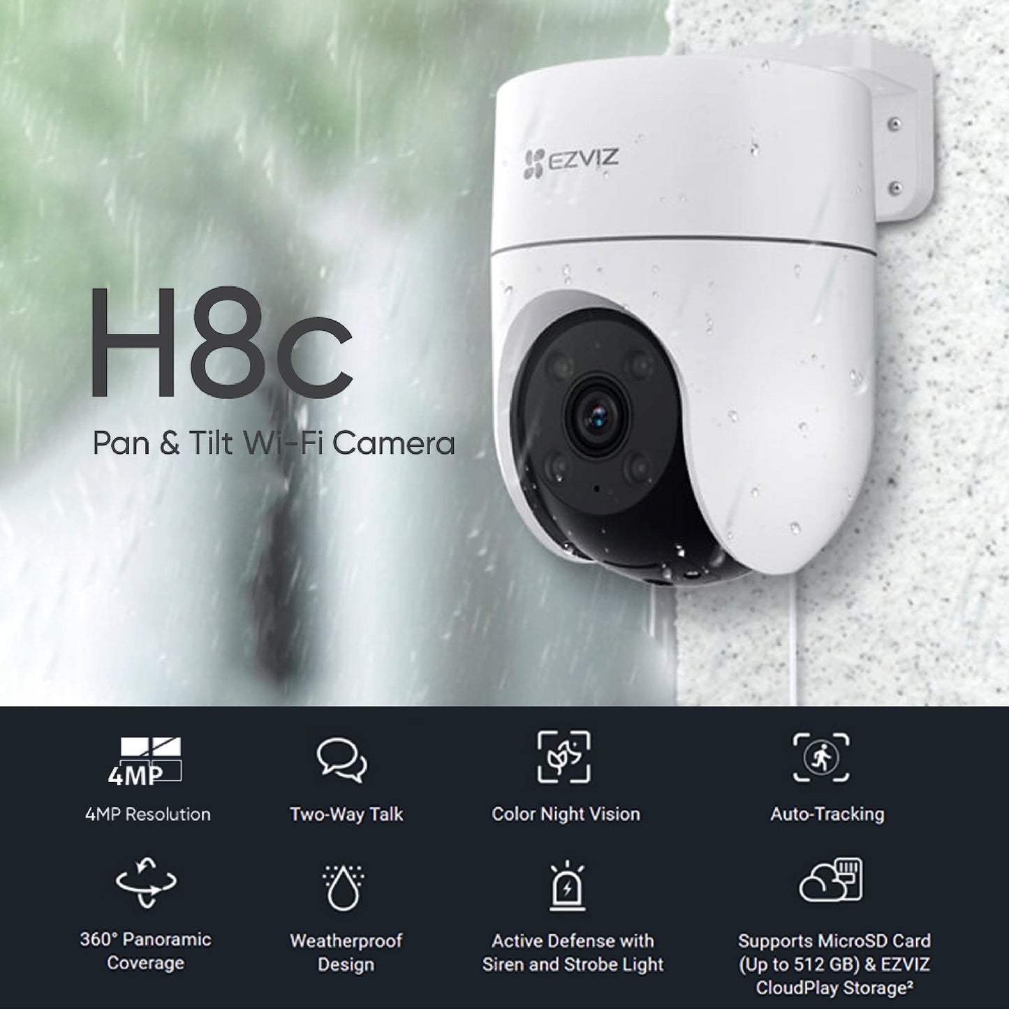 EZVIZ by Hikvision|4G Sim Based 2K Pan&Tilt Smart Outdoor WI-Fi CCTV Camera|360° Coverage|Ai Human-Vehicle Detection|Color Night Vision|Auto Tracking|Upto 512Gb Sd Card Storage|H8C-4G,White