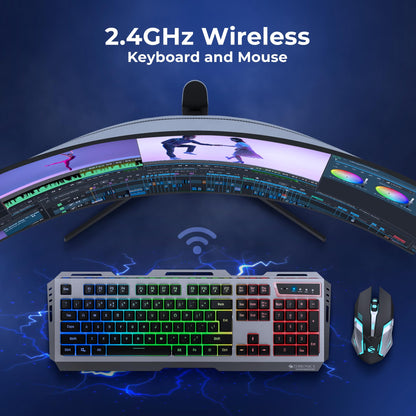 ZEBRONICS Transformer PRO Gaming Wireless Keyboard & Mouse Combo with 2.4GHz, Aluminum Body, Built in Battery, Multicolor LED Modes, Type C, Double Shot Keycaps, up to 4000 DPI