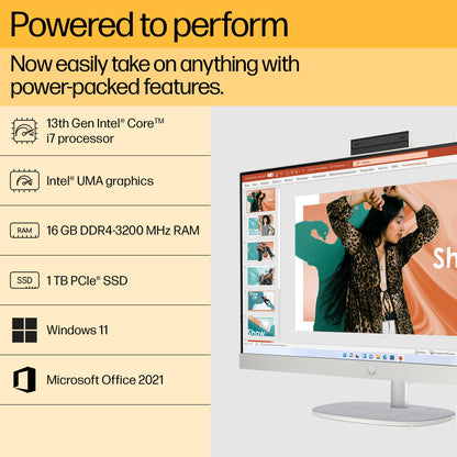 HP All-in-One PC 13th Gen Intel Core i7 27 inch(68.6cm) FHD 16GB RAM, 1TB SSD, Intel UMA Graphics, HP 710 White Wireless Keyboard and Mouse Combo (Win 11, MSO 21, Shell White, 6.72 Kg) 27-cr0403in