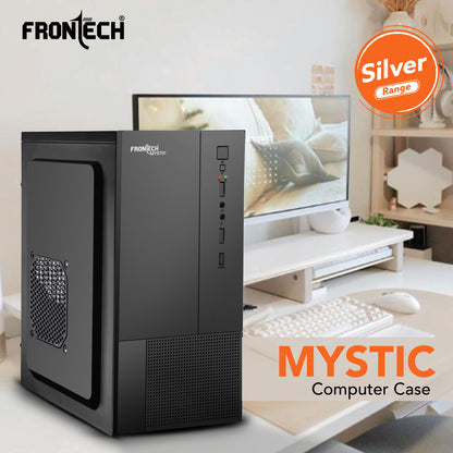 FRONTECH FLINT Silver Series Cabinet/Computer Case with HD Audio | ATX/Mini ATX Compatible | 2 Front USB - 2.0 | Ideal for Home/Office/Gaming (FT-4277, Black)