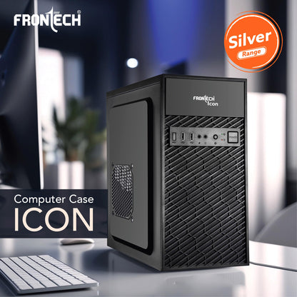 FRONTECH FLINT Silver Series Cabinet/Computer Case with HD Audio | ATX/Mini ATX Compatible | 2 Front USB - 2.0 | Ideal for Home/Office/Gaming (FT-4277, Black)