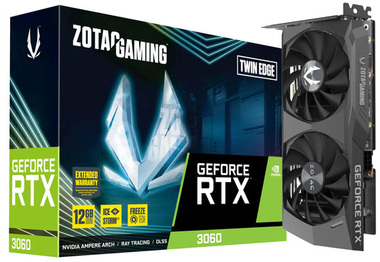 Zotac Gaming GEFORCE RTX 3060 Twin Edge 12GB GDDR6, 192 bit, 1852/15000, HDCP, Three DP, HDMI, Medium Pack