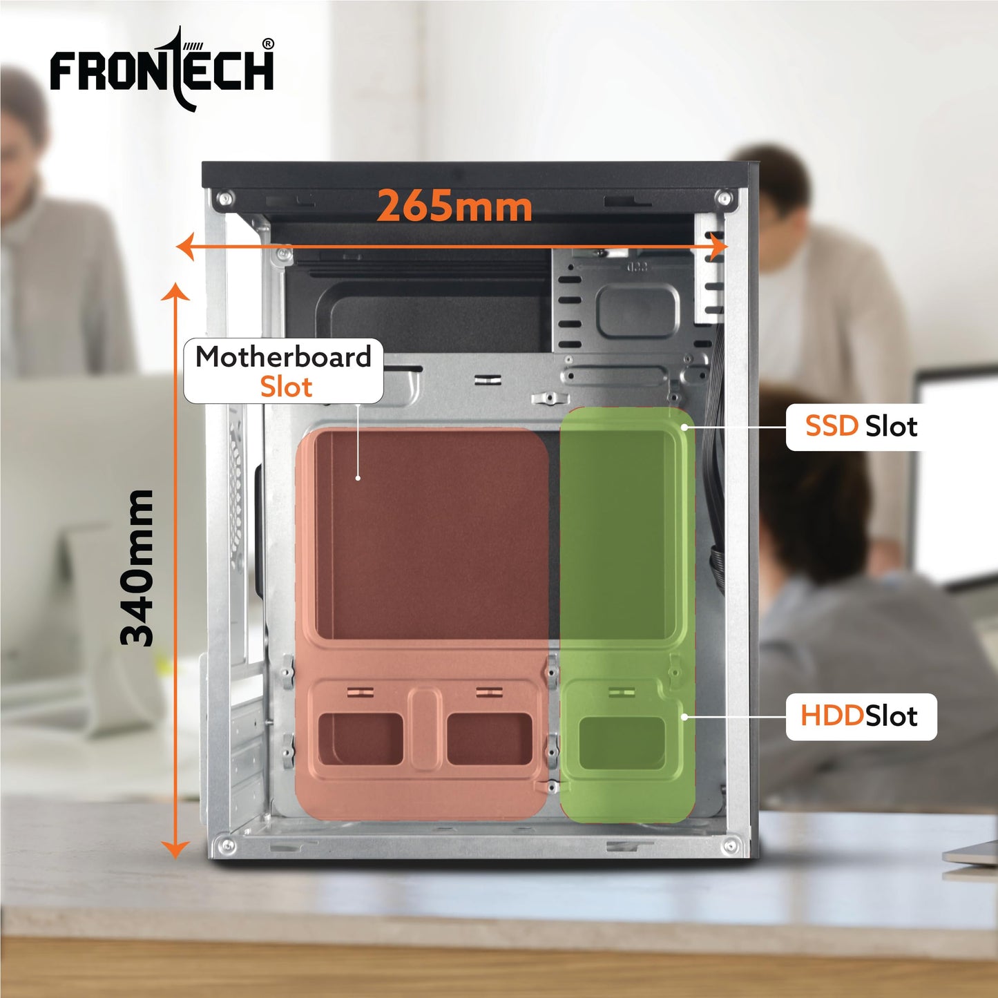 FRONTECH FLINT Silver Series Cabinet/Computer Case with HD Audio | ATX/Mini ATX Compatible | 2 Front USB - 2.0 | Ideal for Home/Office/Gaming (FT-4277, Black)