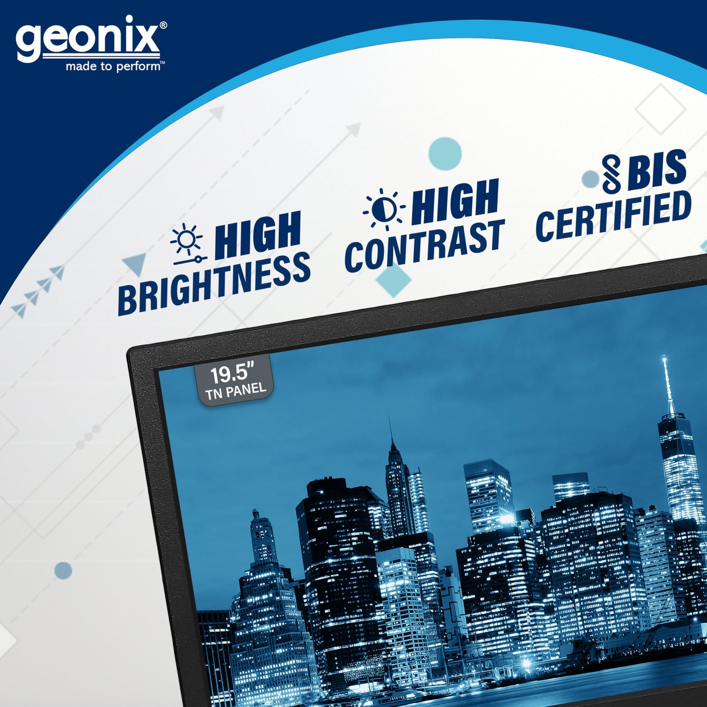 GEONIX PC Monitor (49.53 cm/19.5 Inch) | Display Output-VGA & HDMI | LED Display | Resolution 1600 x 900 | Power Consumption 21W(Max) | 3 Years Warranty