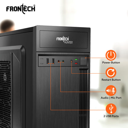 FRONTECH FLINT Silver Series Cabinet/Computer Case with HD Audio | ATX/Mini ATX Compatible | 2 Front USB - 2.0 | Ideal for Home/Office/Gaming (FT-4277, Black)