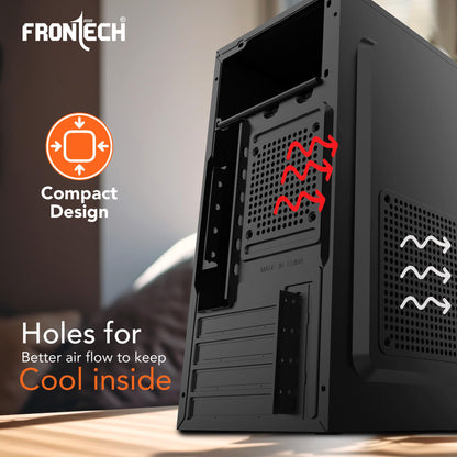 FRONTECH FLINT Silver Series Cabinet/Computer Case with HD Audio | ATX/Mini ATX Compatible | 2 Front USB - 2.0 | Ideal for Home/Office/Gaming (FT-4277, Black)