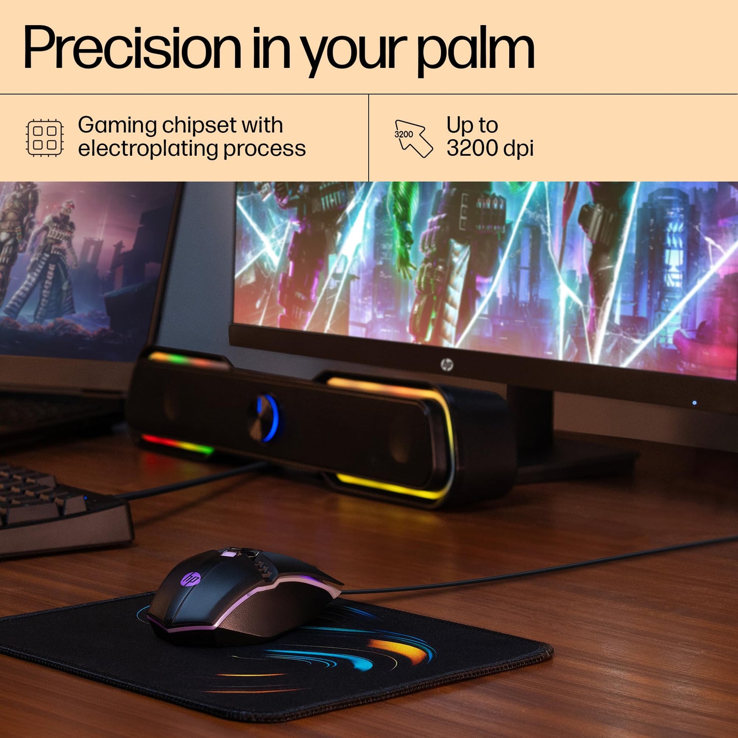 HP M270 Backlit USB Wired Gaming Mouse with 6 Buttons, 4-Speed Customizable 2400 DPI, Ergonomic Design, Breathing LED Lighting, Metal Scroll Wheel, Lightweighted / 3 Years Warranty (7ZZ87AA), Black
