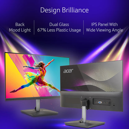 Acer RS242Y 23.8 Inch Full HD IPS Ultra-Thin (6.9mm) Backlit LED Monitor I Color Patterned Back Mood Light I Dual Glass Design, Sleek Metal Frame I 1 MS, 120Hz I 1xHDMI 1xVGA I Speakers I Eye Care