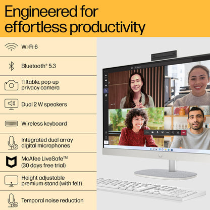 HP All-in-One PC 13th Gen Intel Core i7 27 inch(68.6cm) FHD 16GB RAM, 1TB SSD, Intel UMA Graphics, HP 710 White Wireless Keyboard and Mouse Combo (Win 11, MSO 21, Shell White, 6.72 Kg) 27-cr0403in