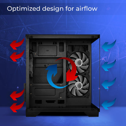 ZEBRONICS Mercury Premium Gaming Chassis with Support for mATX | Mini ITX | 240mm AIO, Dual Chamber Design, Infinity Ring ARGB Fan, Wraparound Tempered Glass (Black)