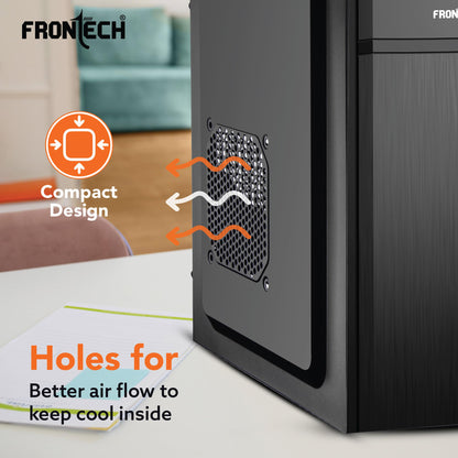 FRONTECH FLINT Silver Series Cabinet/Computer Case with HD Audio | ATX/Mini ATX Compatible | 2 Front USB - 2.0 | Ideal for Home/Office/Gaming (FT-4277, Black)