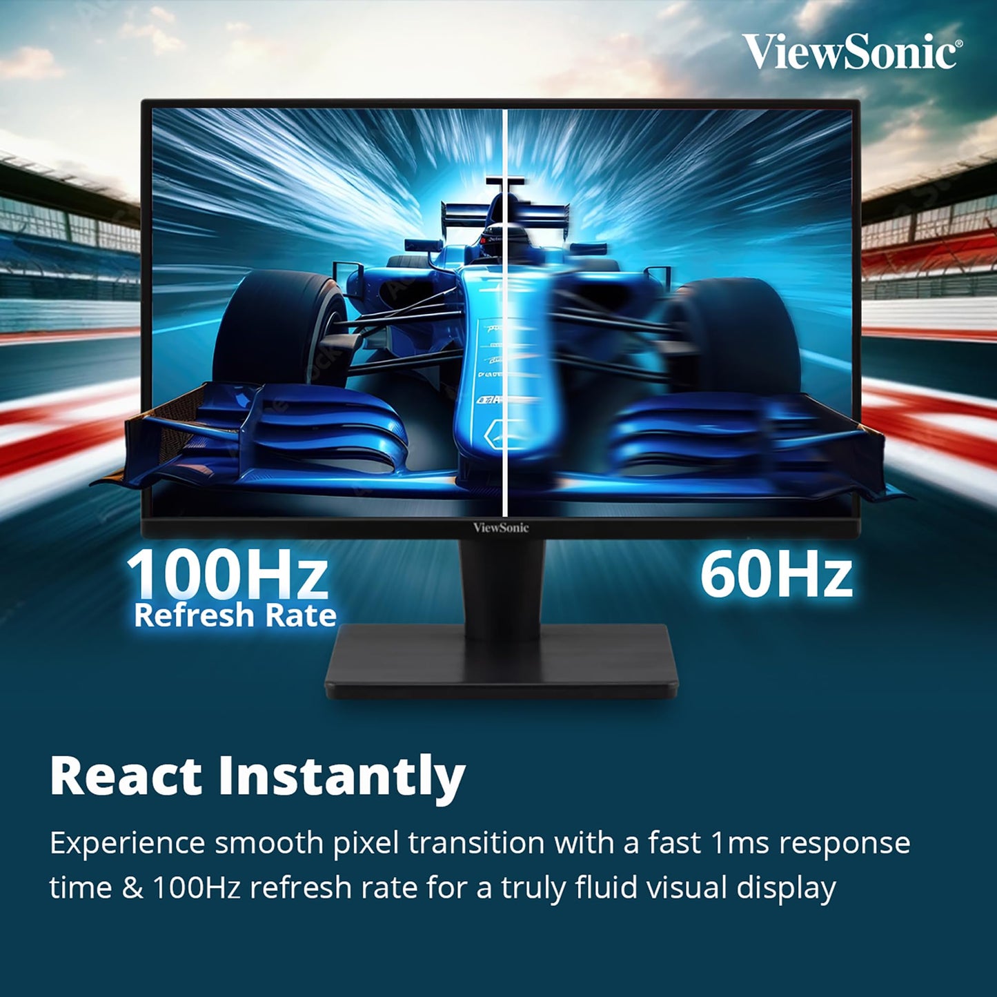 ViewSonic 55.88 Cm (22"), FHD, VA Monitor for Home and Office Use, 100 Hz,1ms Response time, Eye ProTech for Comfort Viewing, Wall Mount, Bezel-Less, Srgb104%, HDMI, VGA - VA2215-H-1N.