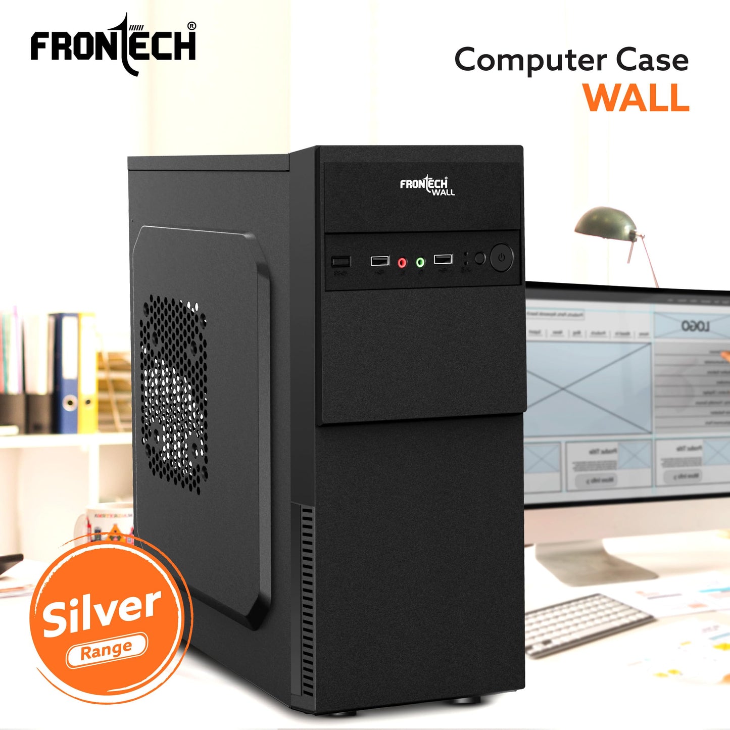 FRONTECH FLINT Silver Series Cabinet/Computer Case with HD Audio | ATX/Mini ATX Compatible | 2 Front USB - 2.0 | Ideal for Home/Office/Gaming (FT-4277, Black)