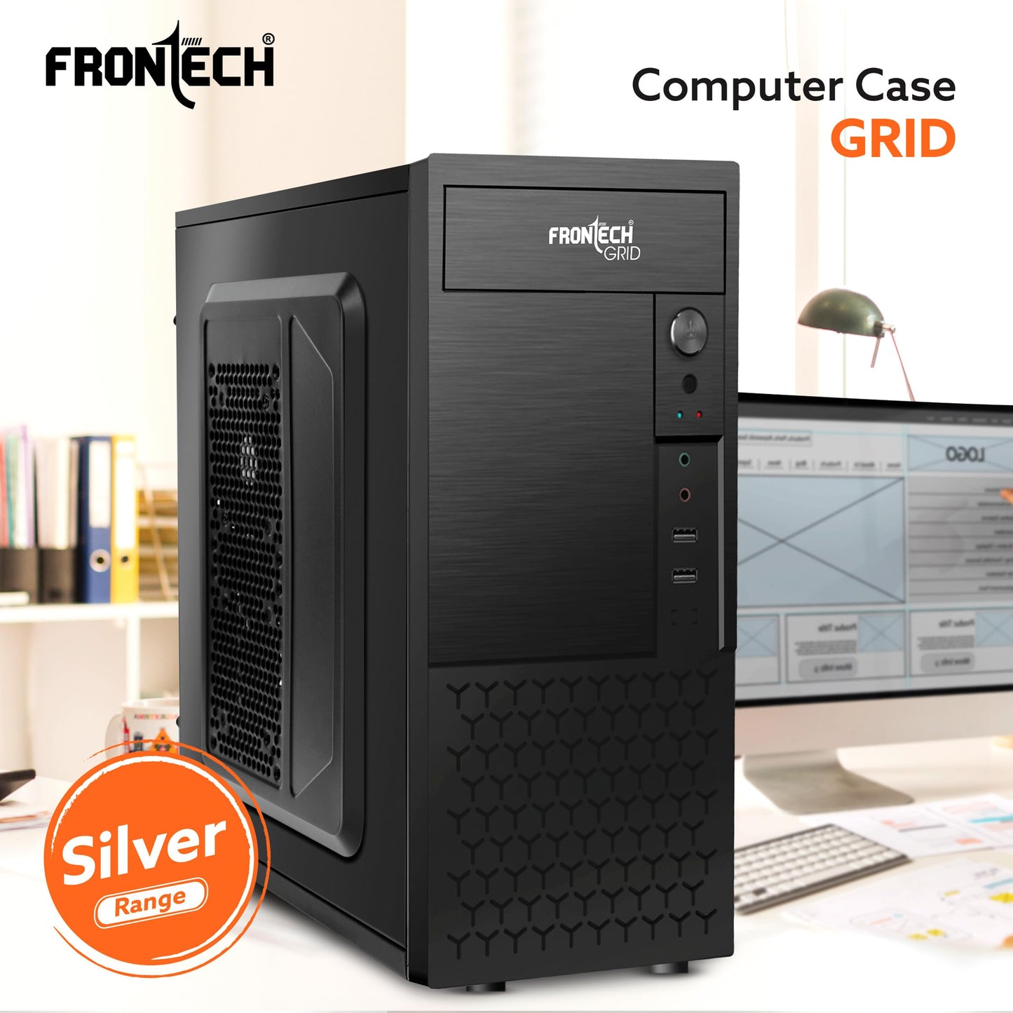 FRONTECH FLINT Silver Series Cabinet/Computer Case with HD Audio | ATX/Mini ATX Compatible | 2 Front USB - 2.0 | Ideal for Home/Office/Gaming (FT-4277, Black)