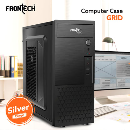 FRONTECH FLINT Silver Series Cabinet/Computer Case with HD Audio | ATX/Mini ATX Compatible | 2 Front USB - 2.0 | Ideal for Home/Office/Gaming (FT-4277, Black)