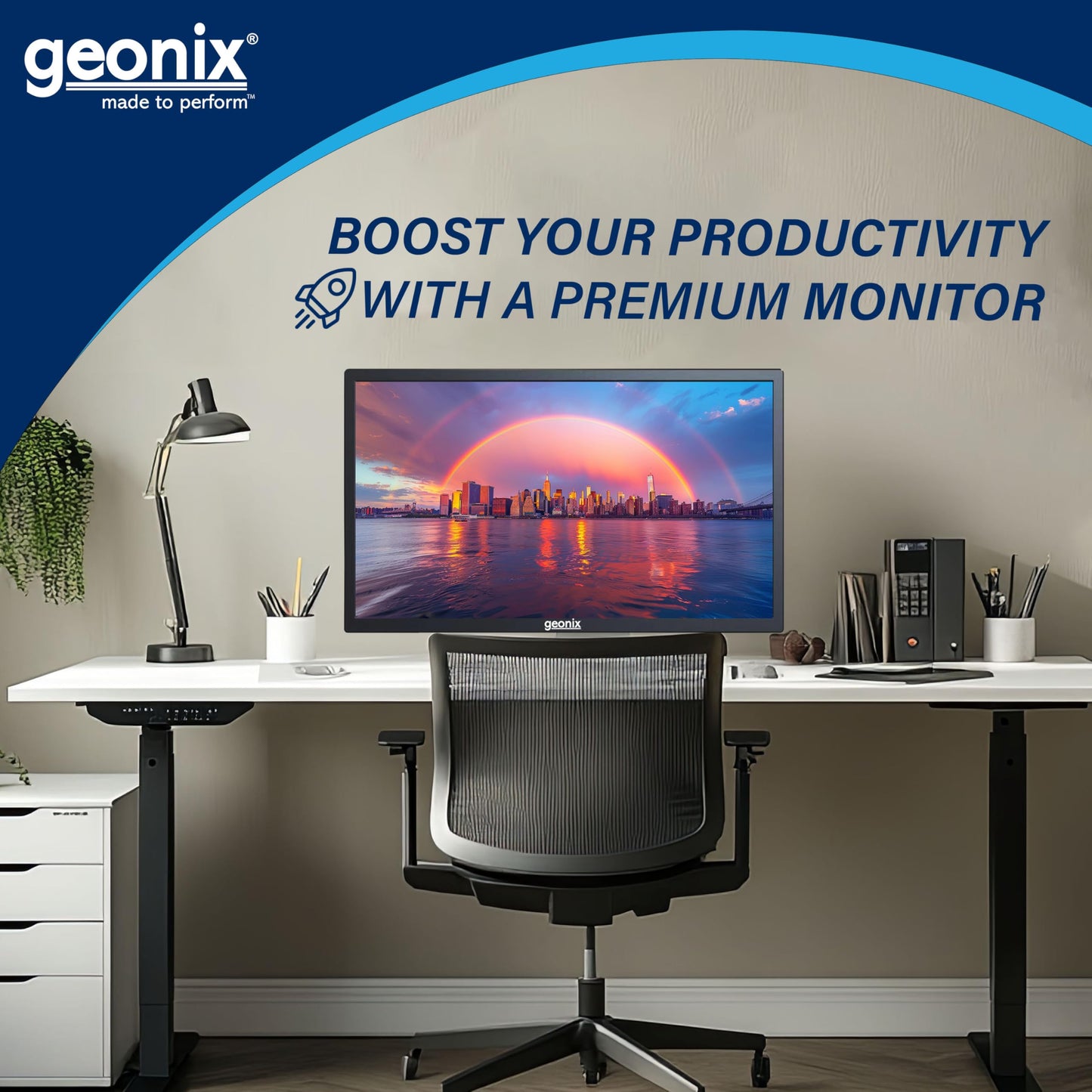GEONIX PC Monitor (49.53 cm/19.5 Inch) | Display Output-VGA & HDMI | LED Display | Resolution 1600 x 900 | Power Consumption 21W(Max) | 3 Years Warranty