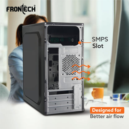 FRONTECH FLINT Silver Series Cabinet/Computer Case with HD Audio | ATX/Mini ATX Compatible | 2 Front USB - 2.0 | Ideal for Home/Office/Gaming (FT-4277, Black)