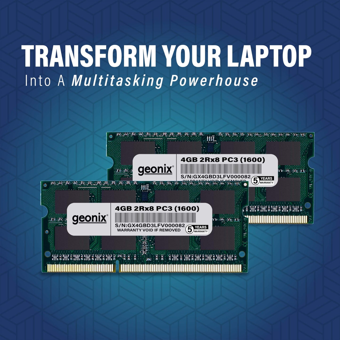 Geonix Laptop RAM, 8 GB DDR3, Frequency-1600 Mhz, (8x2) IC, 204 Pin, 5 Years Warranty