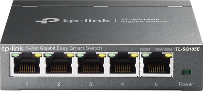 TP-Link 5 Port Gigabit Switch Easy Smart Plug & Play Desktop/Wall-Mount Sturdy Metal w/Shielded Ports Support QoS, Vlan, IGMP and Link Aggregation (TL-SG105E)