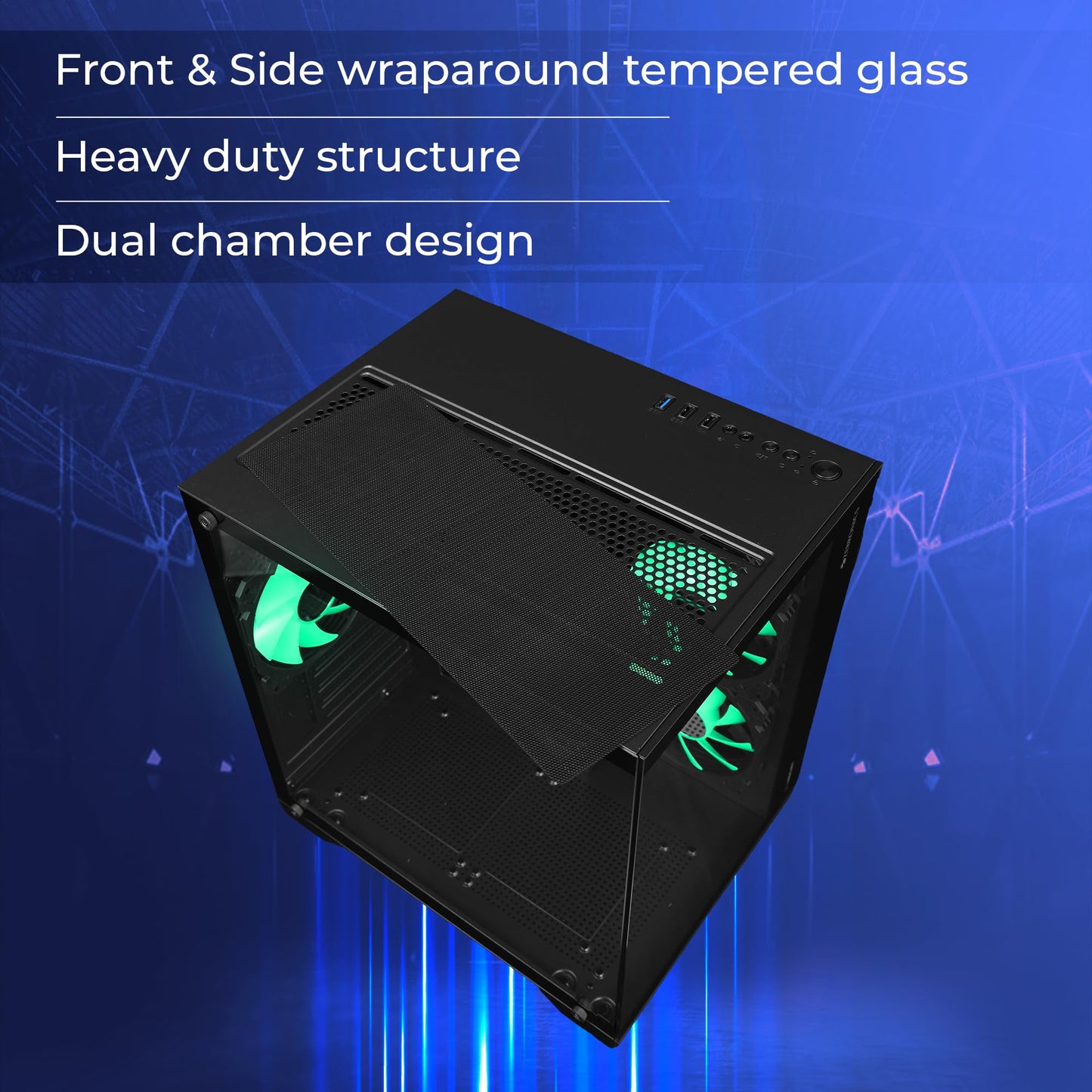 ZEBRONICS Mercury Premium Gaming Chassis with Support for mATX | Mini ITX | 240mm AIO, Dual Chamber Design, Infinity Ring ARGB Fan, Wraparound Tempered Glass (Black)