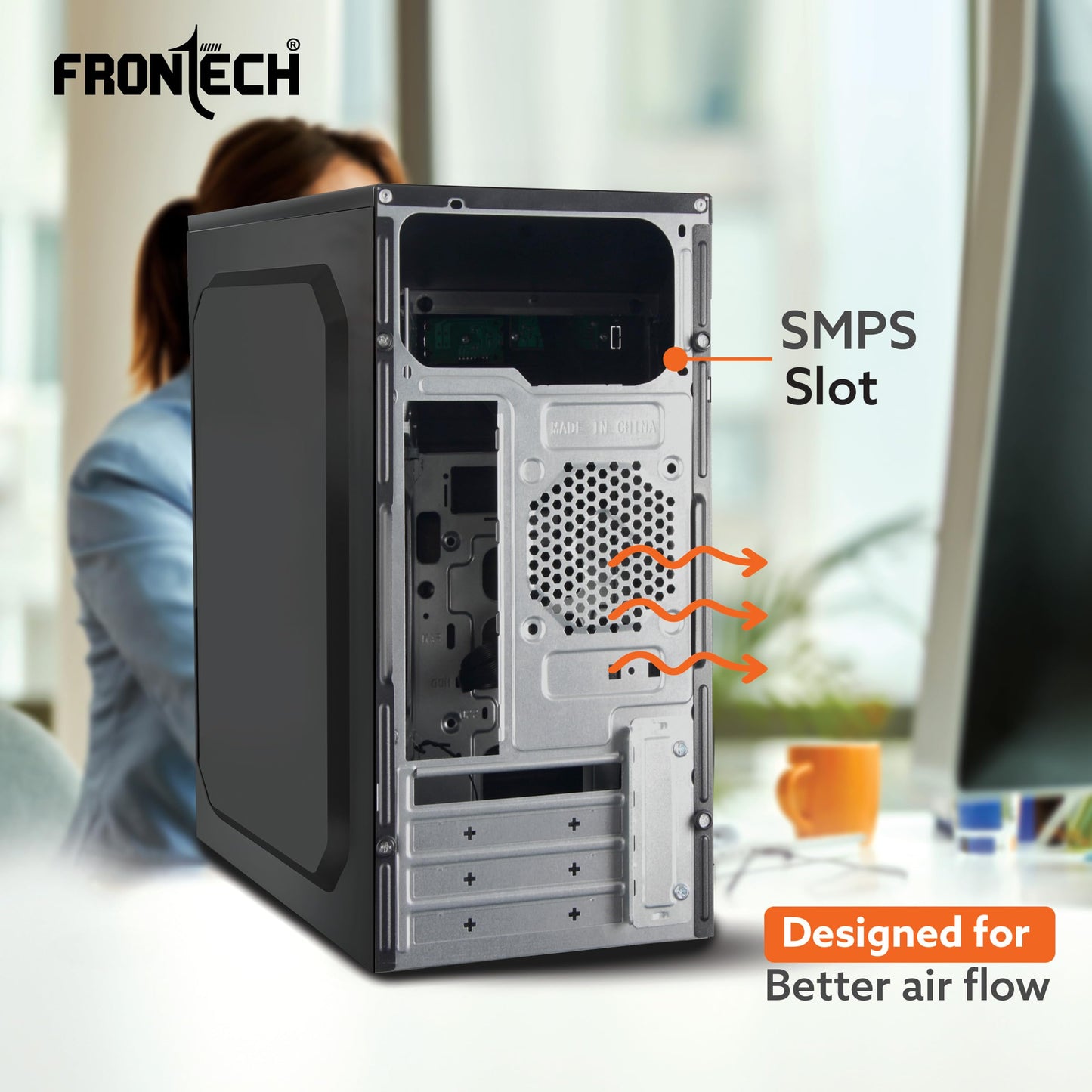 FRONTECH FLINT Silver Series Cabinet/Computer Case with HD Audio | ATX/Mini ATX Compatible | 2 Front USB - 2.0 | Ideal for Home/Office/Gaming (FT-4277, Black)